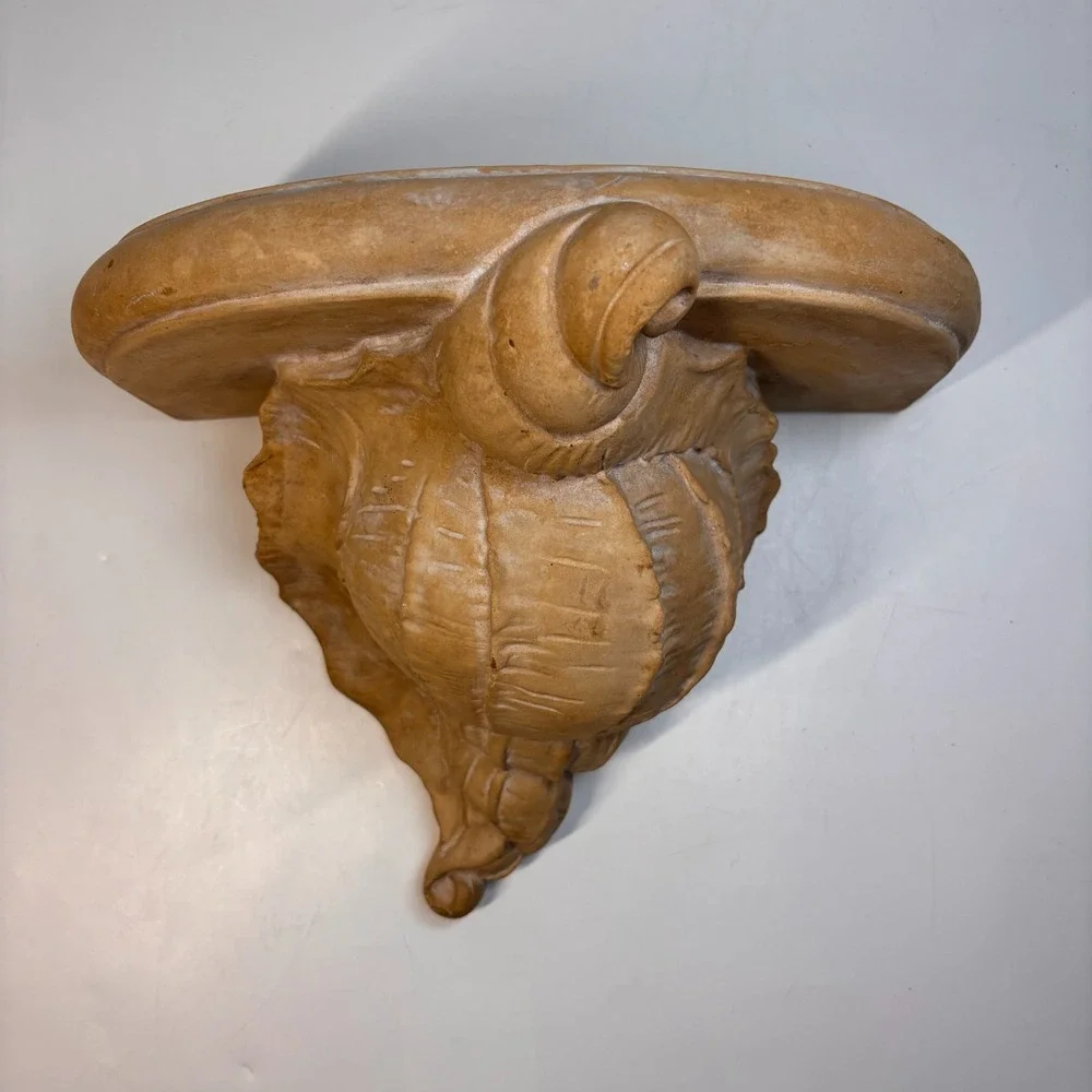 Vintage Plaster Conch Shell Wall Sconce Shelf Bracket Coastal Decor Accent, 12